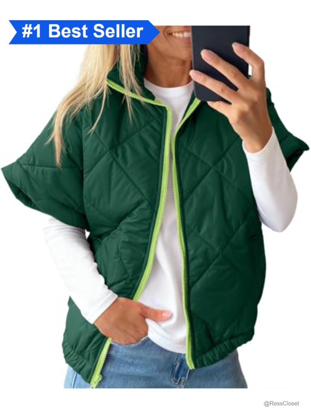 Lightweight Quilted Puffer Vest Sleeveless Zip Up Oversized Warm Outerwear